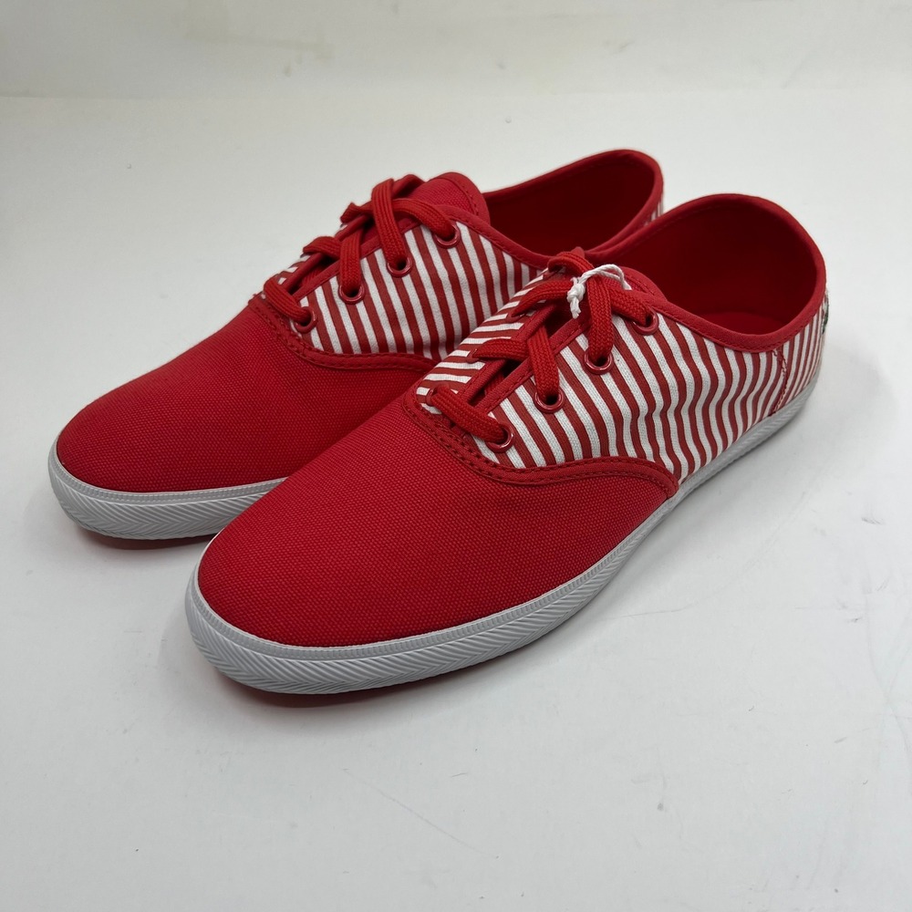 Lacoste Gambetta‎ Sneakers Women 7 Red White Striped Canvas Low Top Vintage NWB